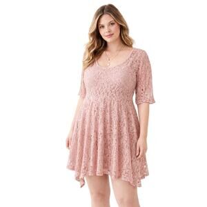Surrealist USA Pink Lace 1/2 Sleeve Mini Dress Sheer Romantic Coquette Large